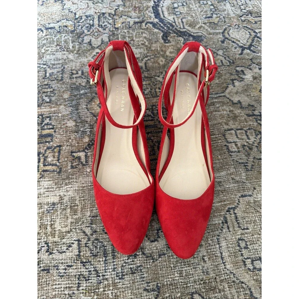 Cole Haan Lacey Cutout Wedge Pump Size 6.5 Cherry Red Suede Upper NWOB